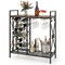 Rustic Brown Freestanding 21 Wine Bottle Organizer with Glass Holder and Metal Frame